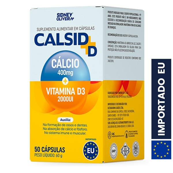 Cálcio 400mg + Vitamina D3 2000UI Calsid — 50 Cápsulas (União Europeia)