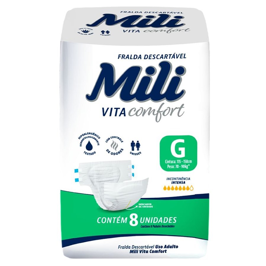 Fralda Descartável Adulto Mili Vita Comfort G - 8 Unidades