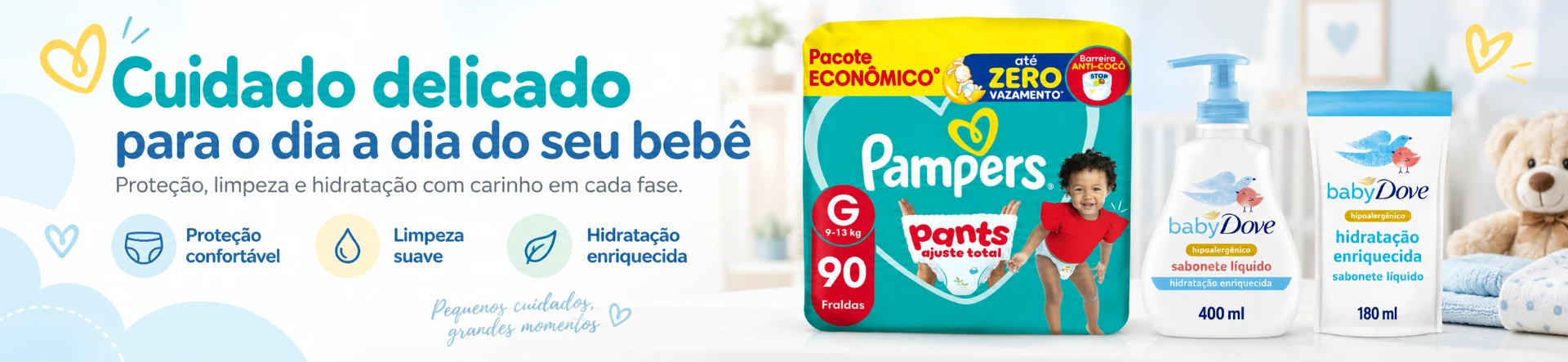 Cuidado delicado para o dia a dia do seu bebê
