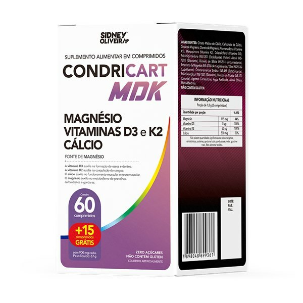 Condricart MDK — Colágeno Tipo II + Vit D3 + K2 + Magnésio — 60 Comp + 15 Grátis