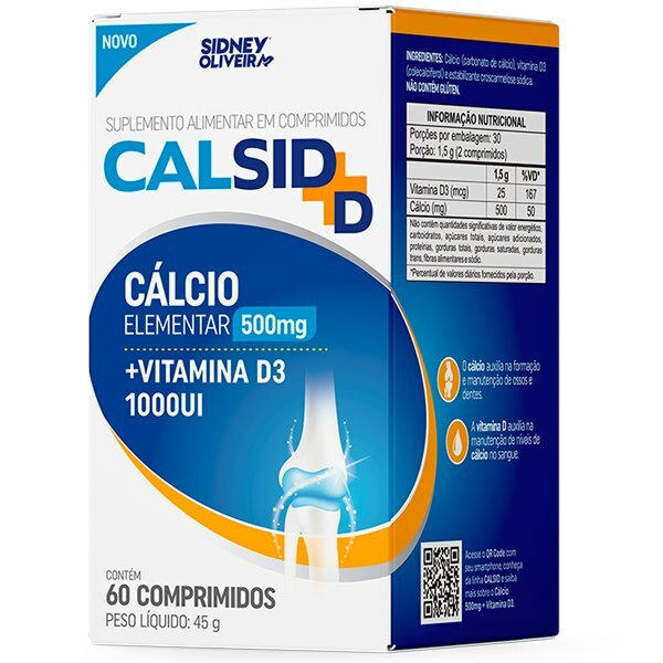 Cálcio Elementar 500mg + Vitamina D3 1000UI Calsid D — 60 Comprimidos
