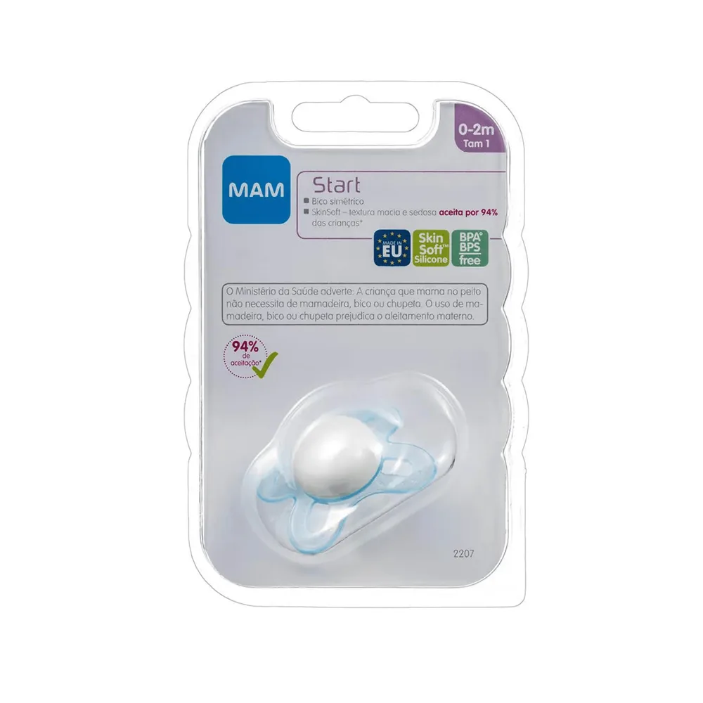 Chupeta MAM Start Ortodôntica de 0 a 2 meses SkinSoft Silicone Azul 1 Unidade